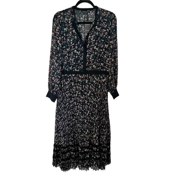 Club Monaco Women’s Pleated Shirt Dress Multi Floral Long Sleeve Size 10 NWT - Picture 1 of 13